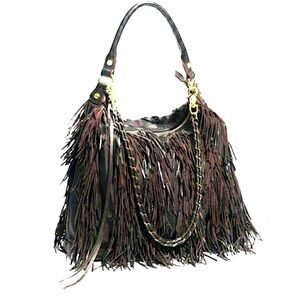MZ Wallace Carla Night Fringe Leather And Nylon Bag Plum Purple